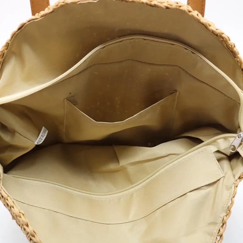 Hand-woven Round Woman's Shoulder Bag Handbag Bohemian Summer Straw Beach Bag Travel Shopping Female Tote Wicker Bags