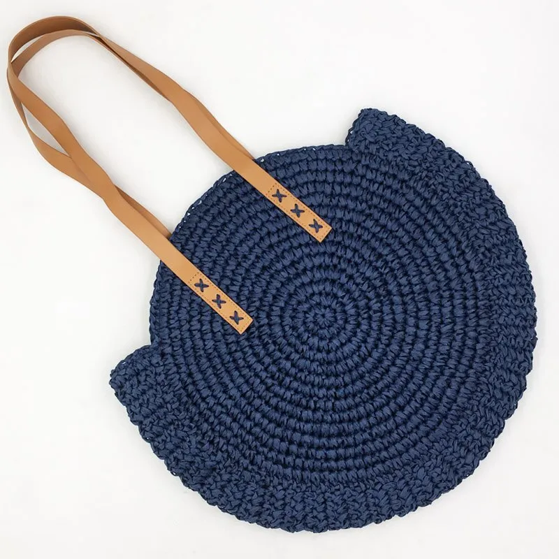 Hand-woven Round Woman's Shoulder Bag Handbag Bohemian Summer Straw Beach Bag Travel Shopping Female Tote Wicker Bags