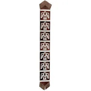 Handcrafted Cowhide Table Runner with Tribal Design & Fringe