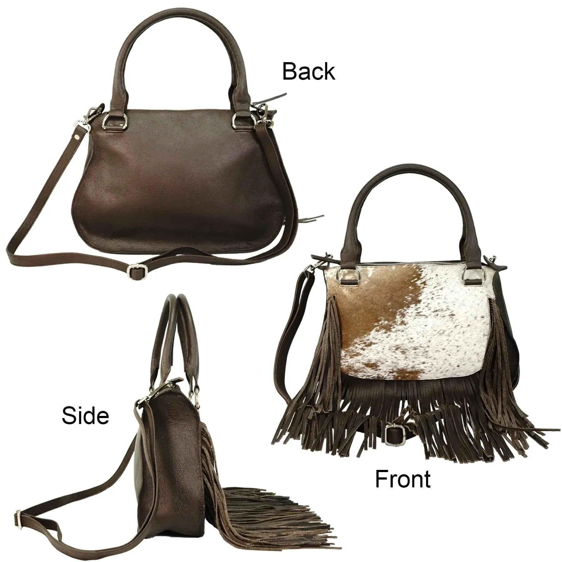 Handcrafted Genuine Cowhide Tote Bag with Fringe Detailing