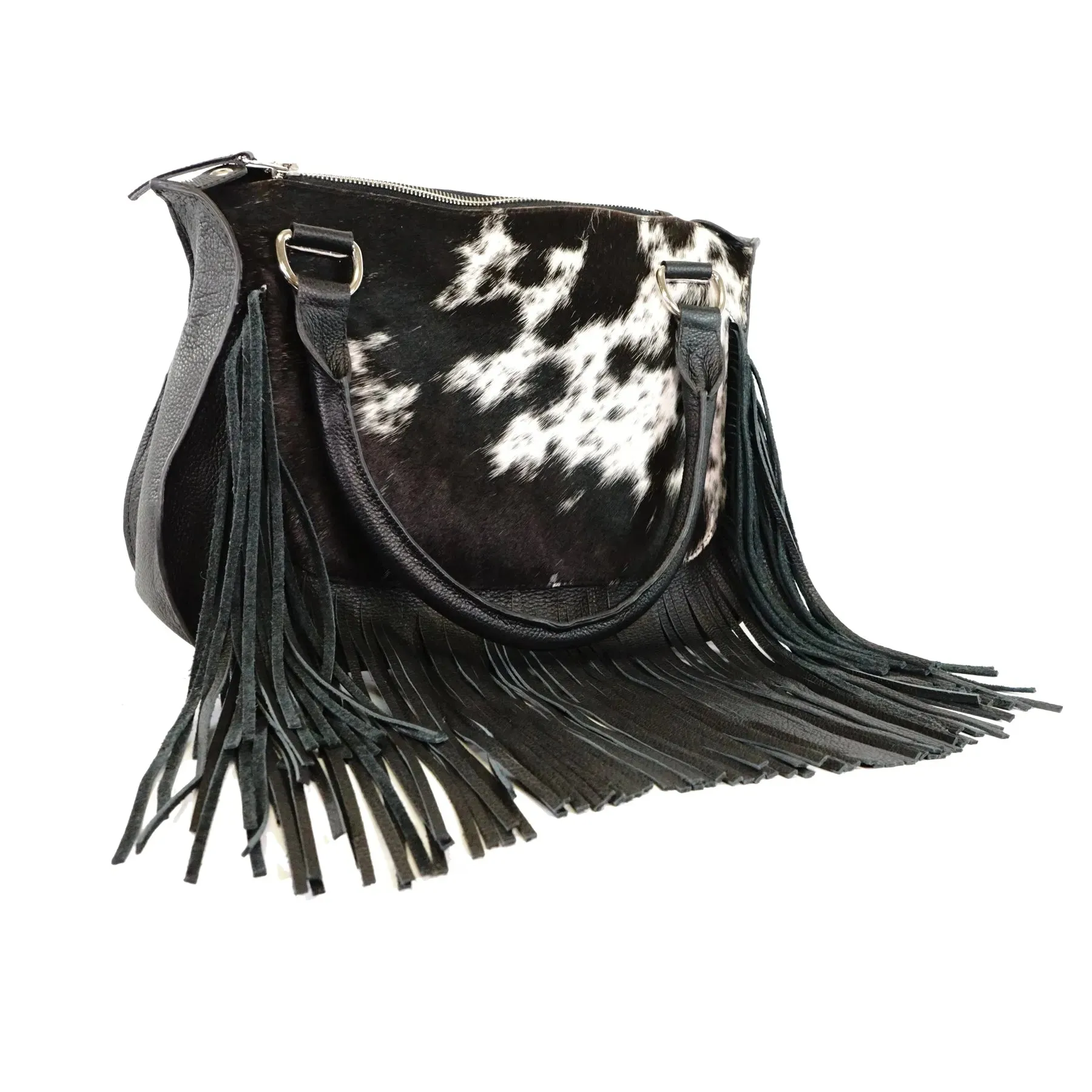 Handcrafted Genuine Cowhide Tote Bag with Fringe Detailing