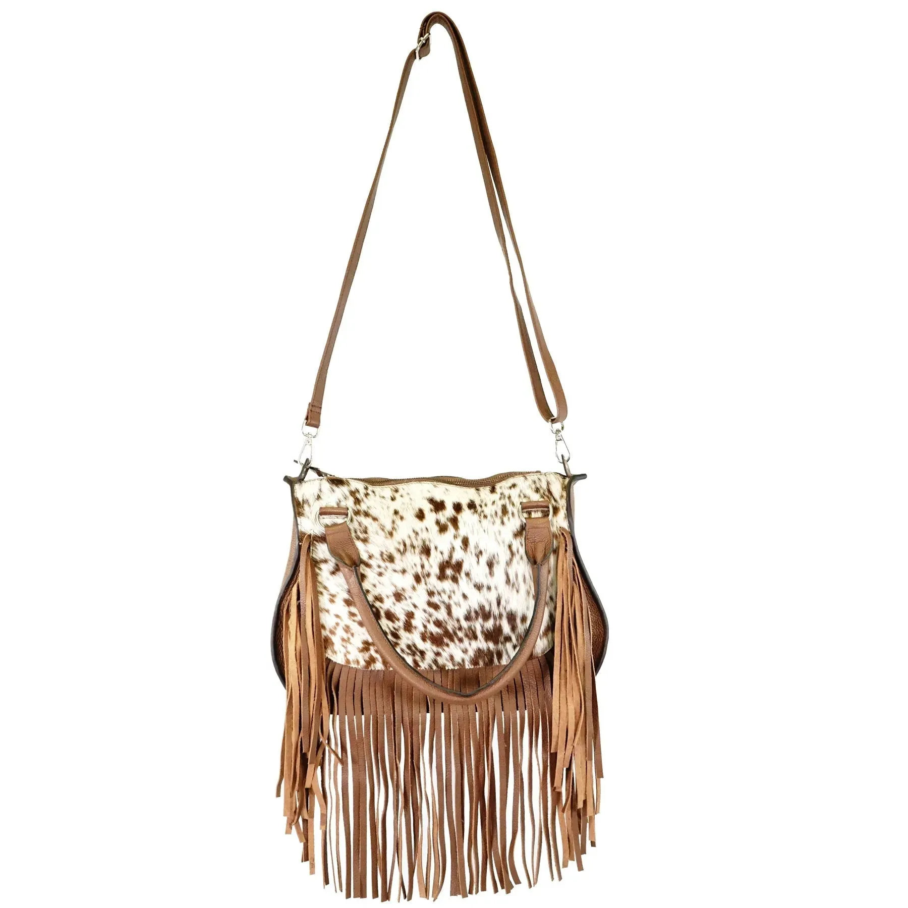 Handcrafted Genuine Cowhide Tote Bag with Fringe Detailing