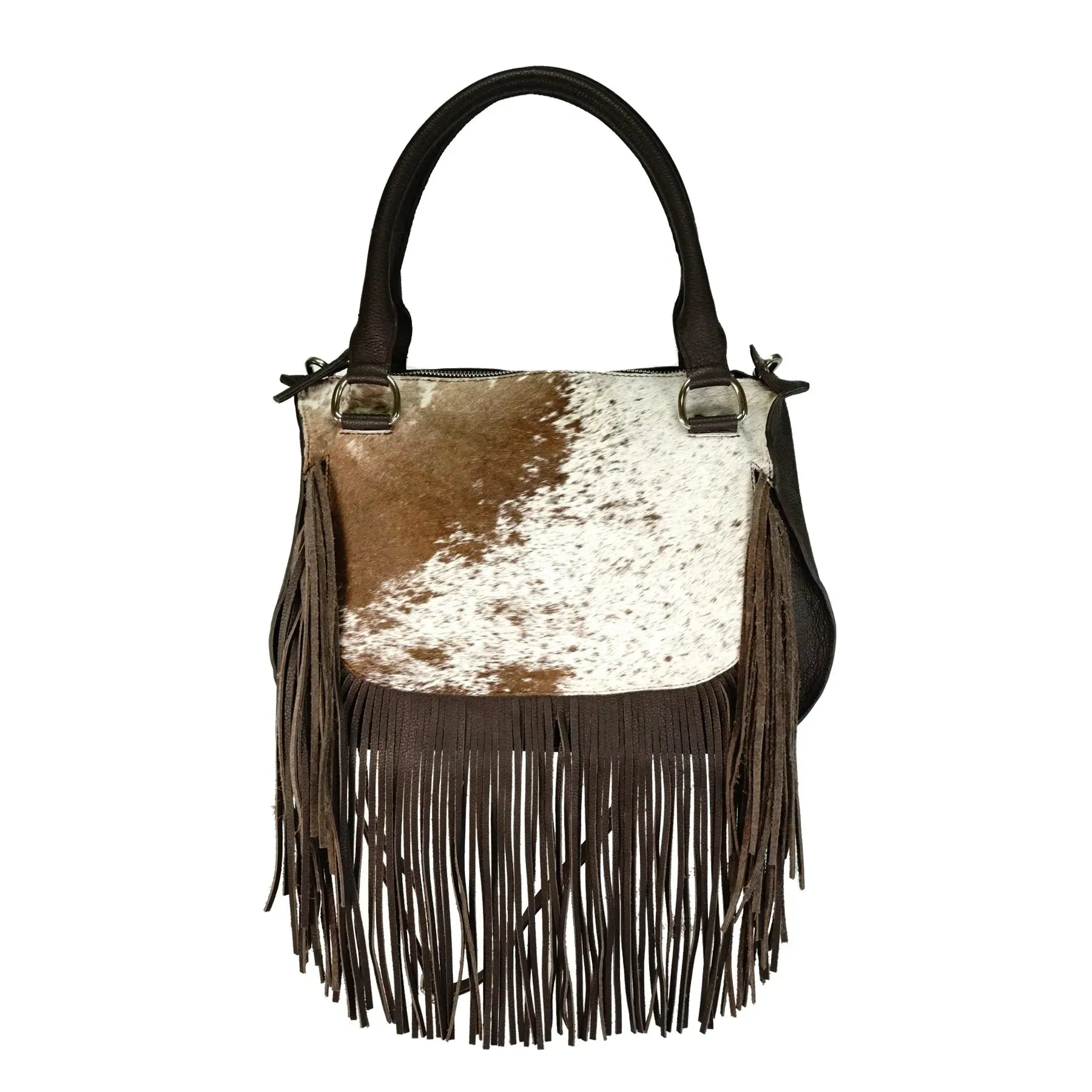 Handcrafted Genuine Cowhide Tote Bag with Fringe Detailing