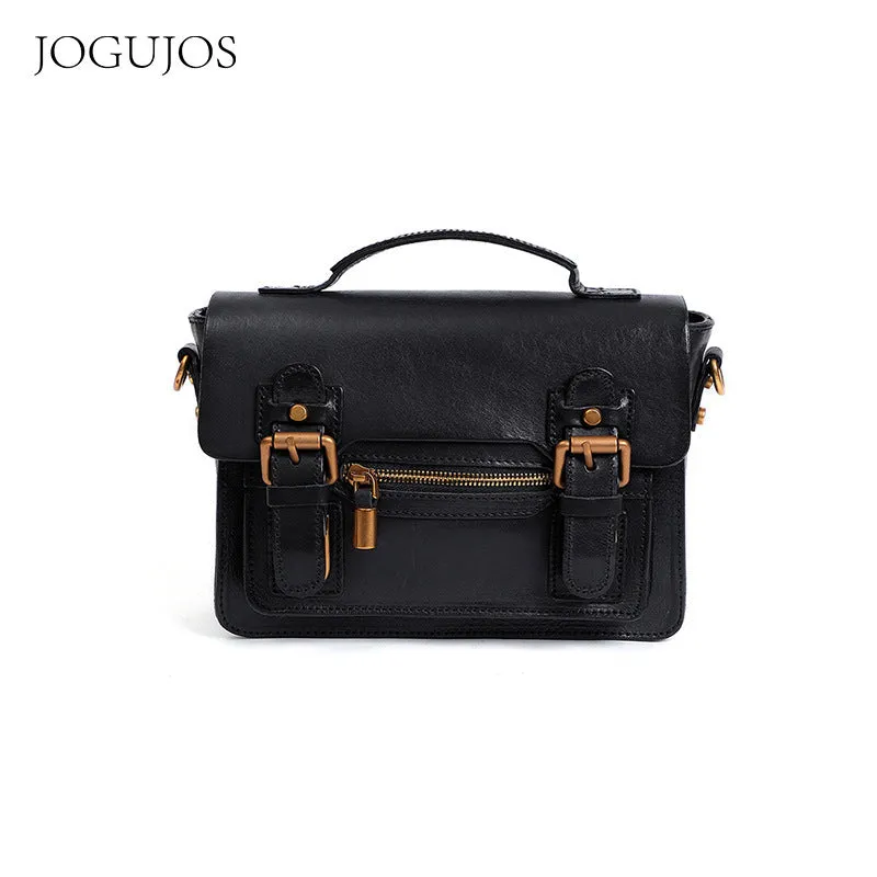 Handmade Small Leather Womens Satchel Shoulder Bags Black Handbag Crossbody Purse for Ladies