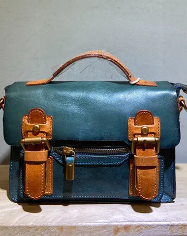 Handmade Small Leather Womens Satchel Shoulder Bags Black Handbag Crossbody Purse for Ladies