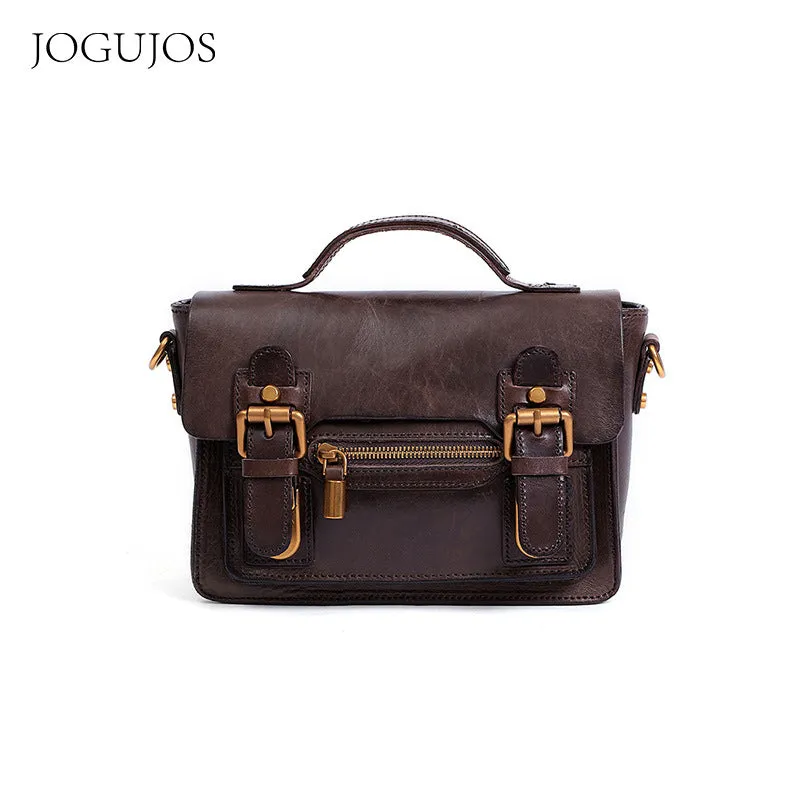 Handmade Small Leather Womens Satchel Shoulder Bags Black Handbag Crossbody Purse for Ladies