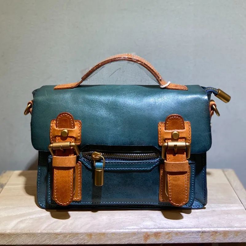 Handmade Small Leather Womens Satchel Shoulder Bags Black Handbag Crossbody Purse for Ladies