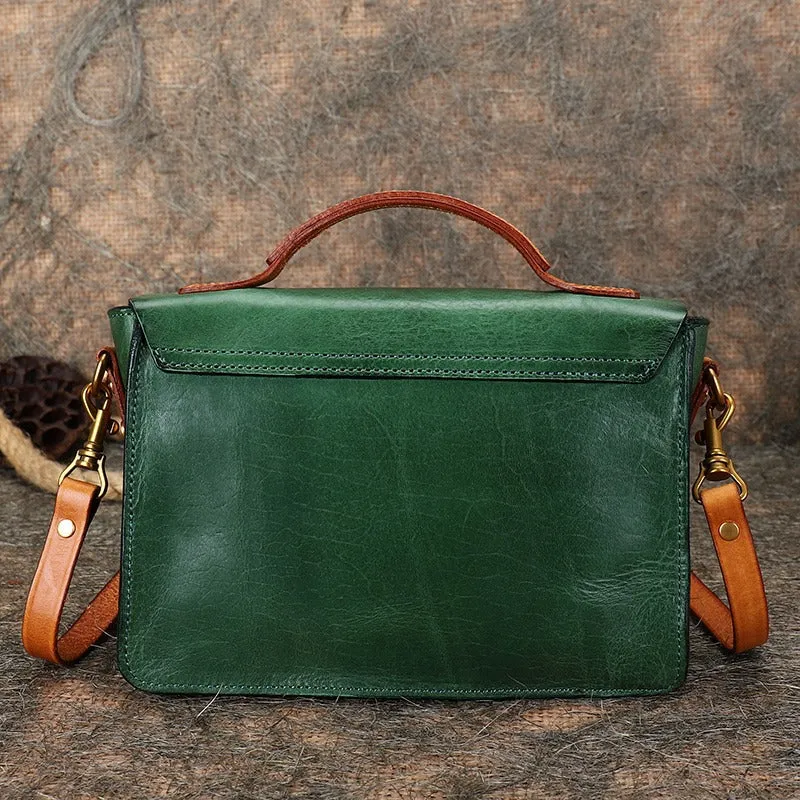 Handmade Small Leather Womens Satchel Shoulder Bags Black Handbag Crossbody Purse for Ladies