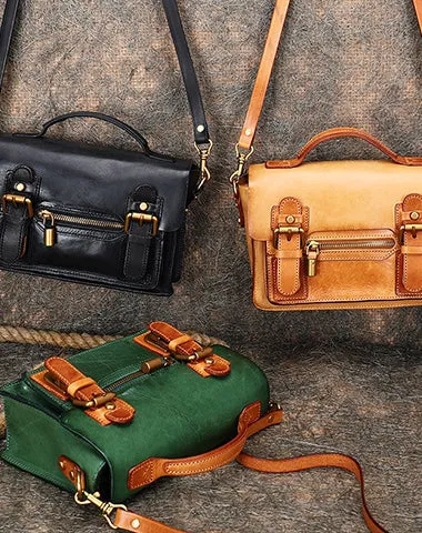 Handmade Small Leather Womens Satchel Shoulder Bags Black Handbag Crossbody Purse for Ladies