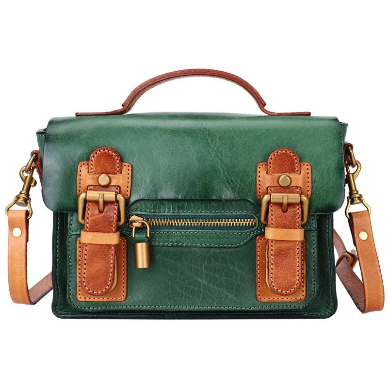 Handmade Small Leather Womens Satchel Shoulder Bags Black Handbag Crossbody Purse for Ladies
