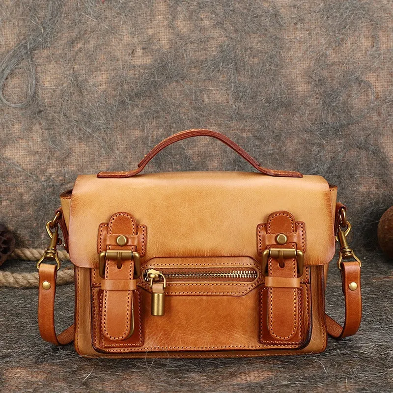 Handmade Small Leather Womens Satchel Shoulder Bags Black Handbag Crossbody Purse for Ladies