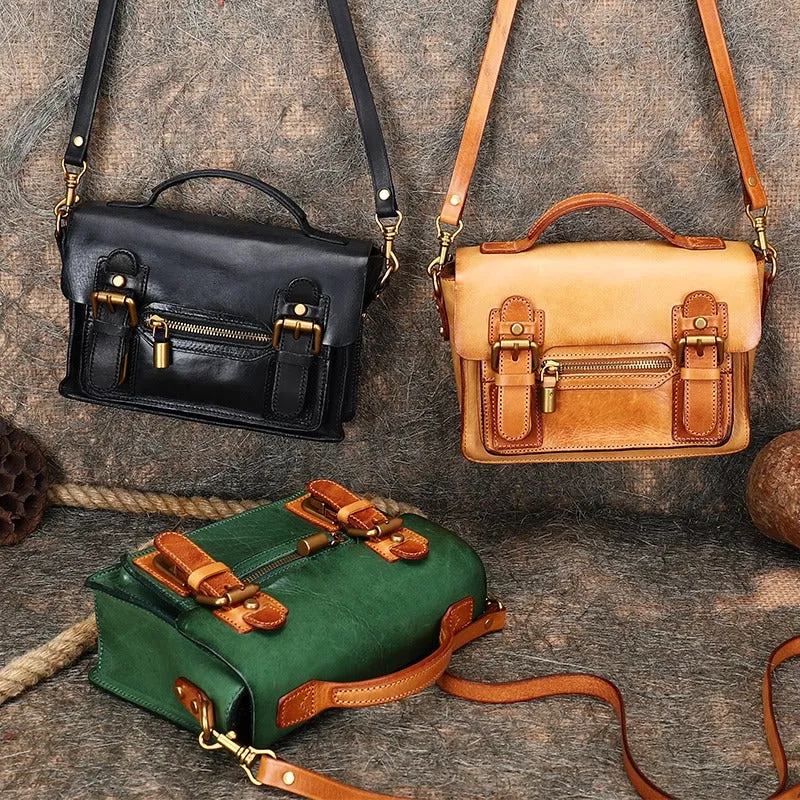 Handmade Small Leather Womens Satchel Shoulder Bags Blue Handbag Crossbody Purse for Ladies