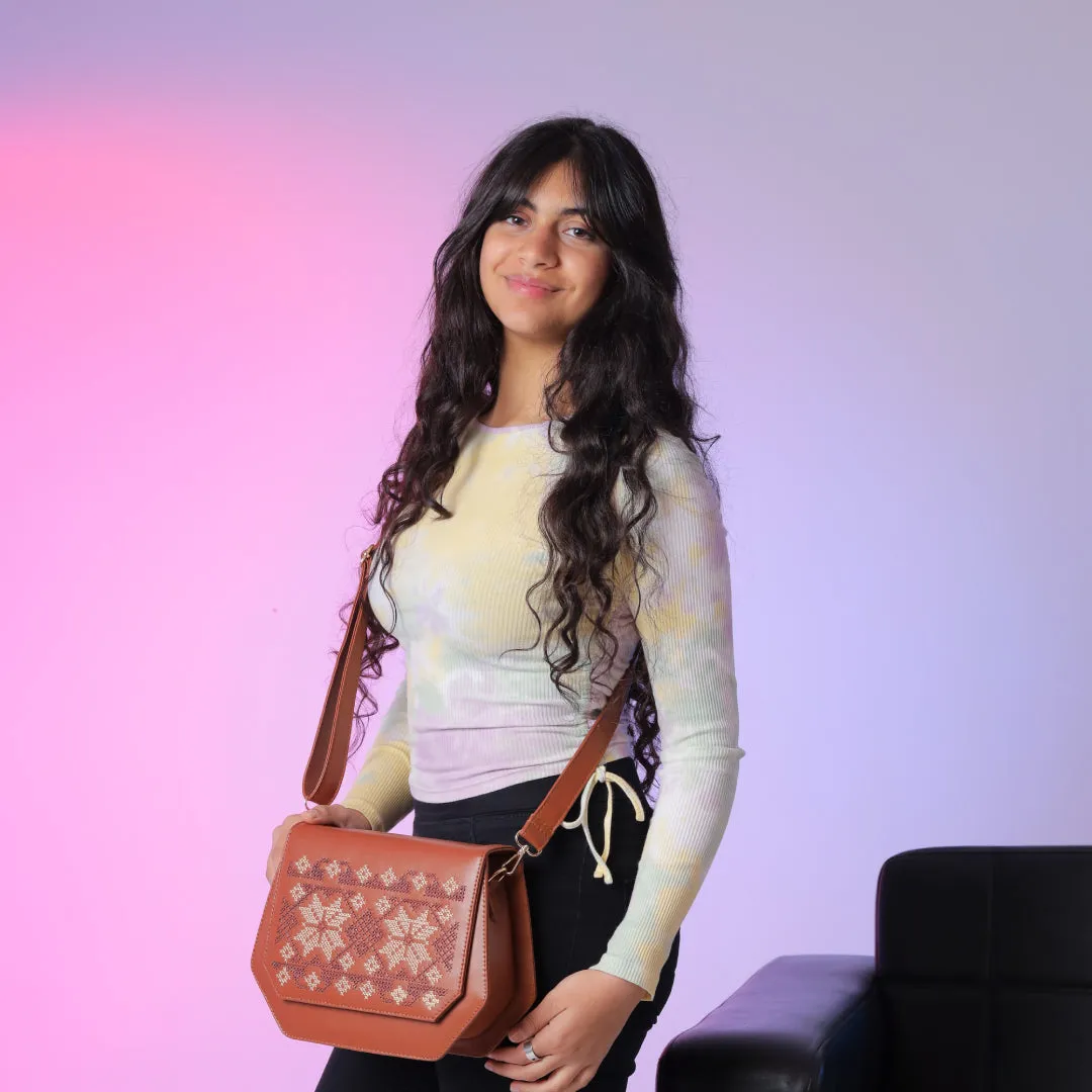 Havan Fold Up Embroidered Cross Leather Bag