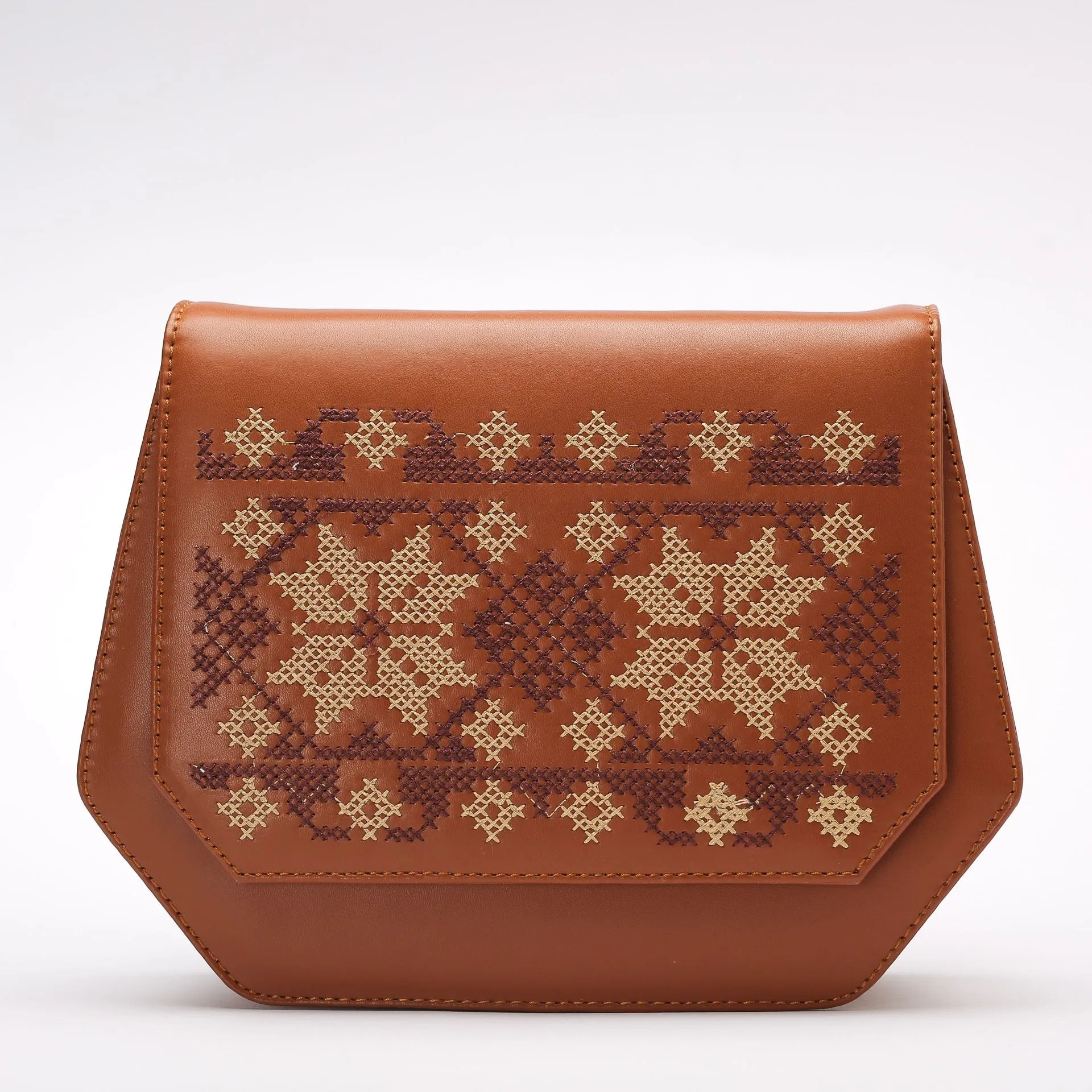 Havan Fold Up Embroidered Cross Leather Bag