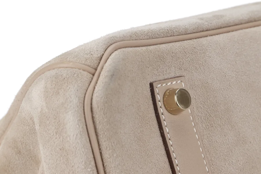 HERMES BIRKIN 35 GRIZZLY ARGILE SWIFT, DOBLIS WITH PERMABRASS HARDWARE STAMP Q (2013) WITH KEYS, LOCK, RAINCOAT AND DUST COVER