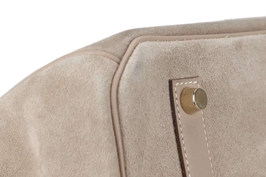 HERMES BIRKIN 35 GRIZZLY ARGILE SWIFT, DOBLIS WITH PERMABRASS HARDWARE STAMP Q (2013) WITH KEYS, LOCK, RAINCOAT AND DUST COVER