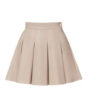 J.Jane Wide Pleats Leather Skirt - Beige