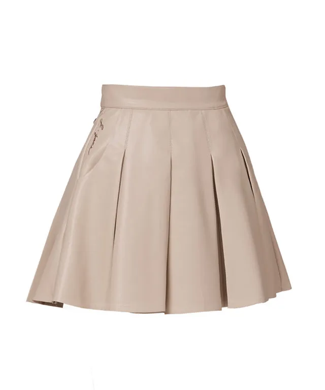 J.Jane Wide Pleats Leather Skirt - Beige