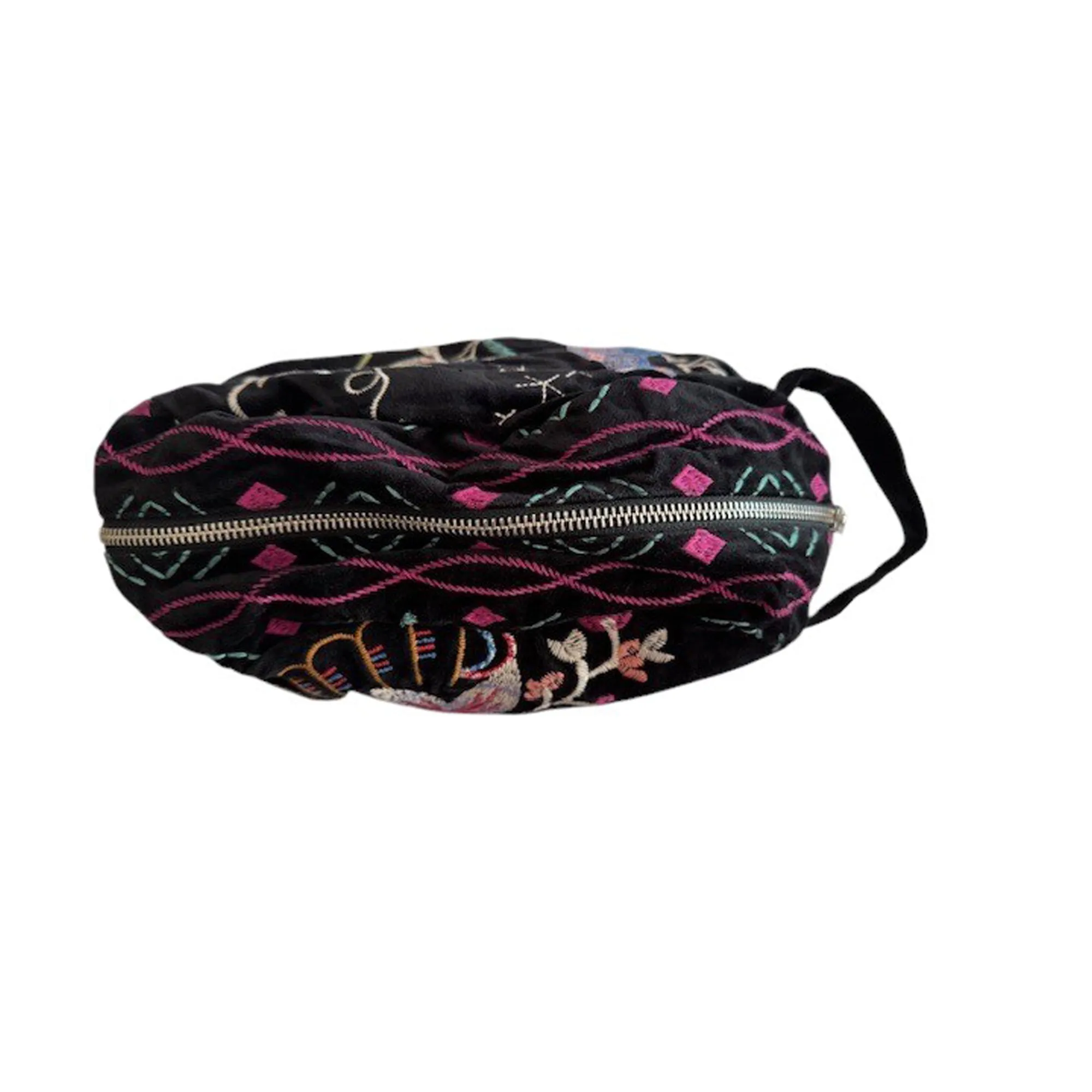 Johnny Was Colette Cotton Velvet Makeup Bag Floral Embroidered Cosmetic Handbag Black NEW