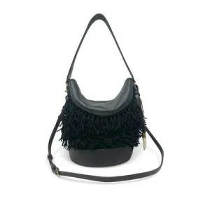 Kempton & Co. Richmond Bucket Bag in Black Suede Fringe