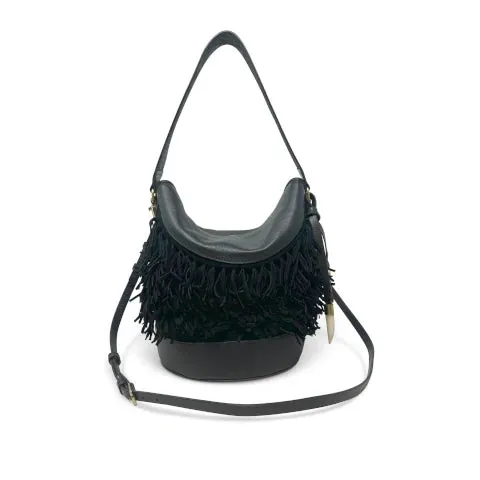 Kempton & Co. Richmond Bucket Bag in Black Suede Fringe