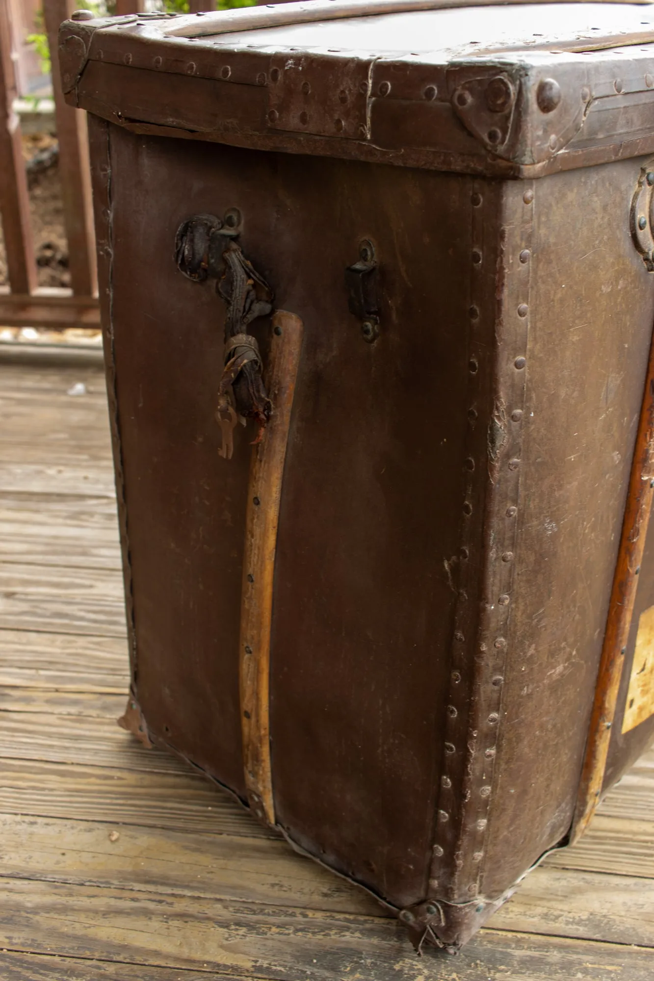 Large Antique Spanish Leather Trunk Made by Absil
