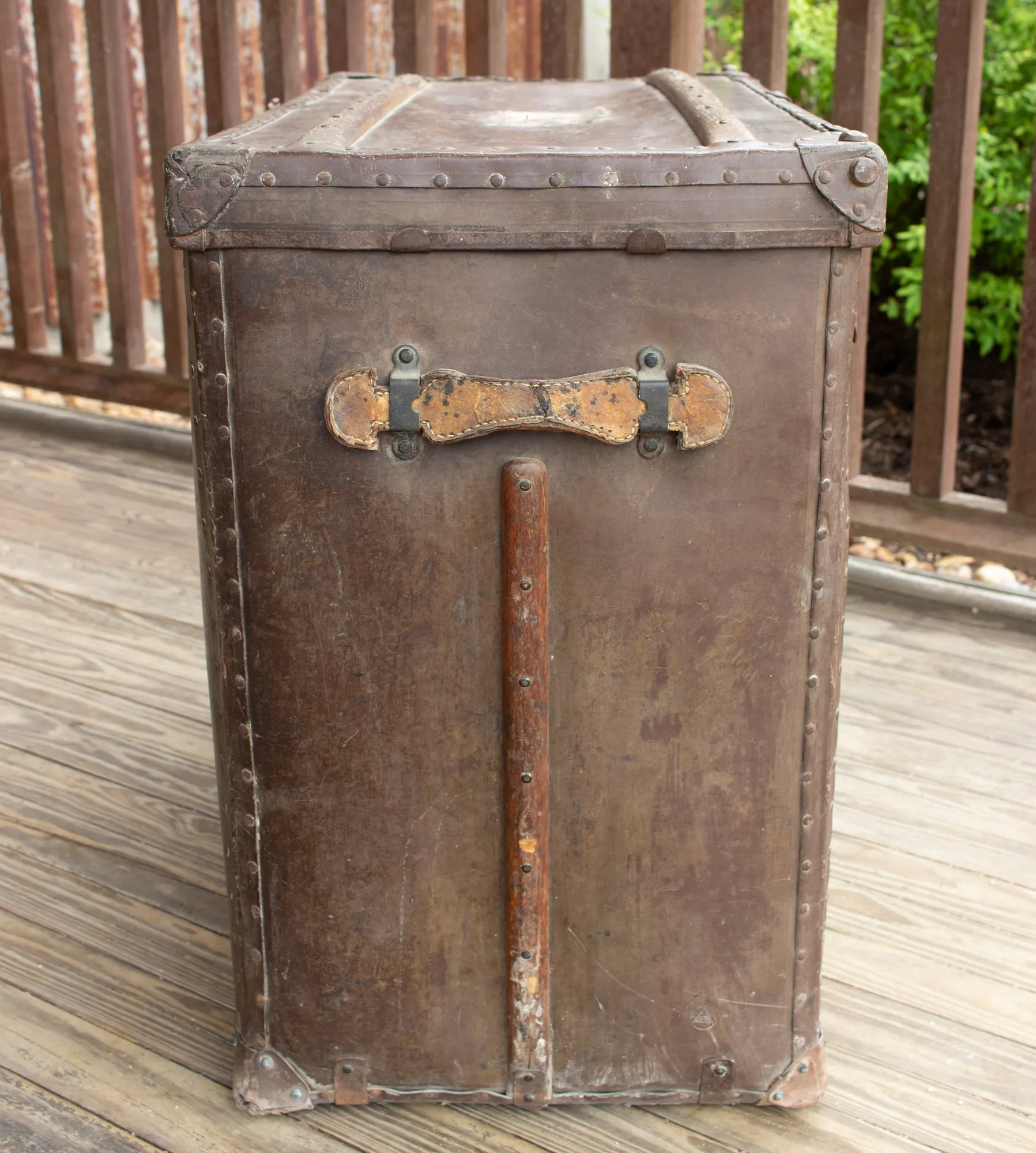 Large Antique Spanish Leather Trunk Made by Absil