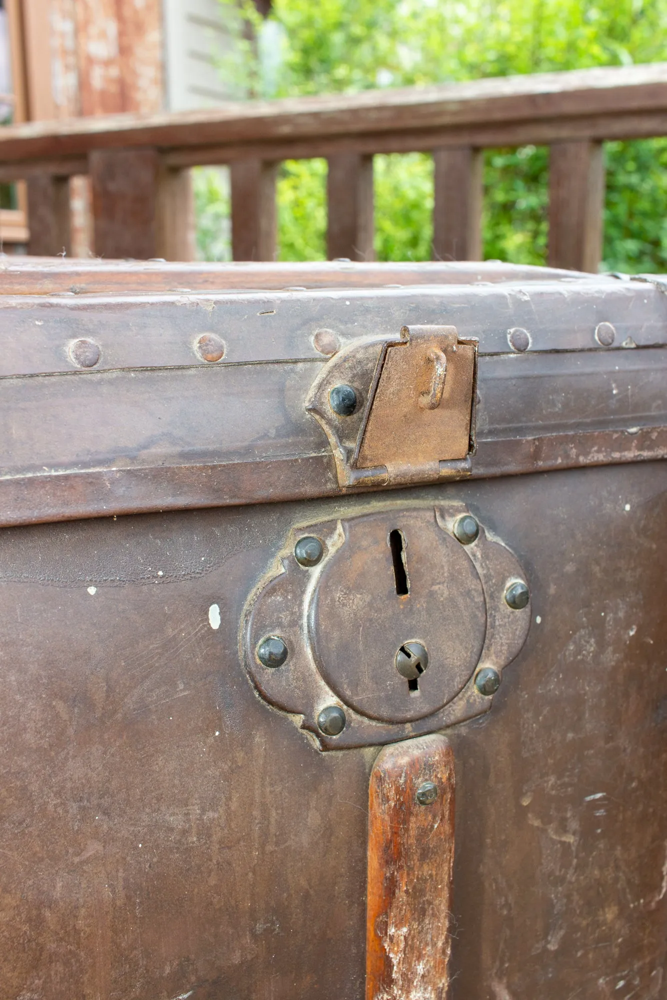 Large Antique Spanish Leather Trunk Made by Absil