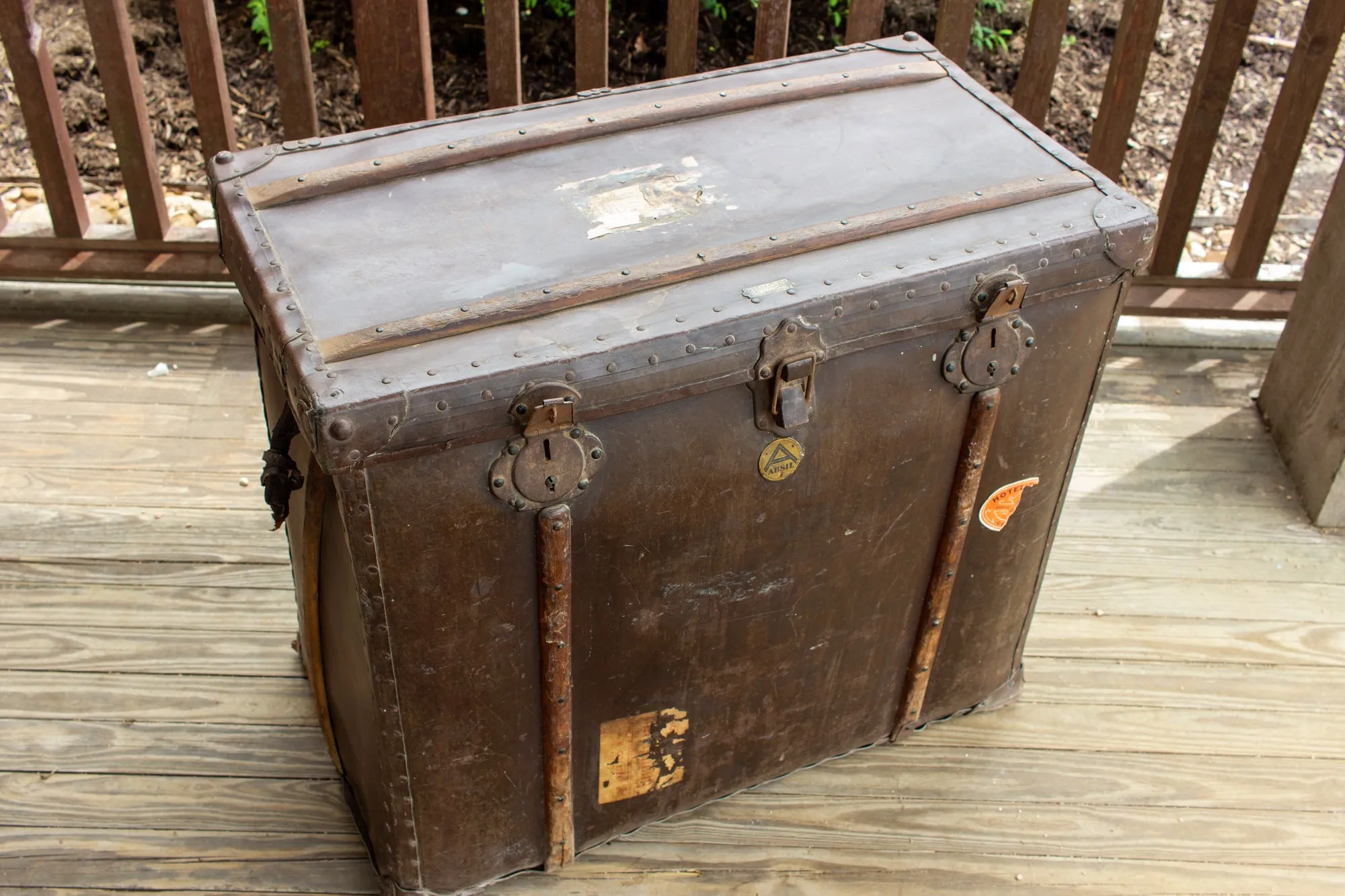 Large Antique Spanish Leather Trunk Made by Absil
