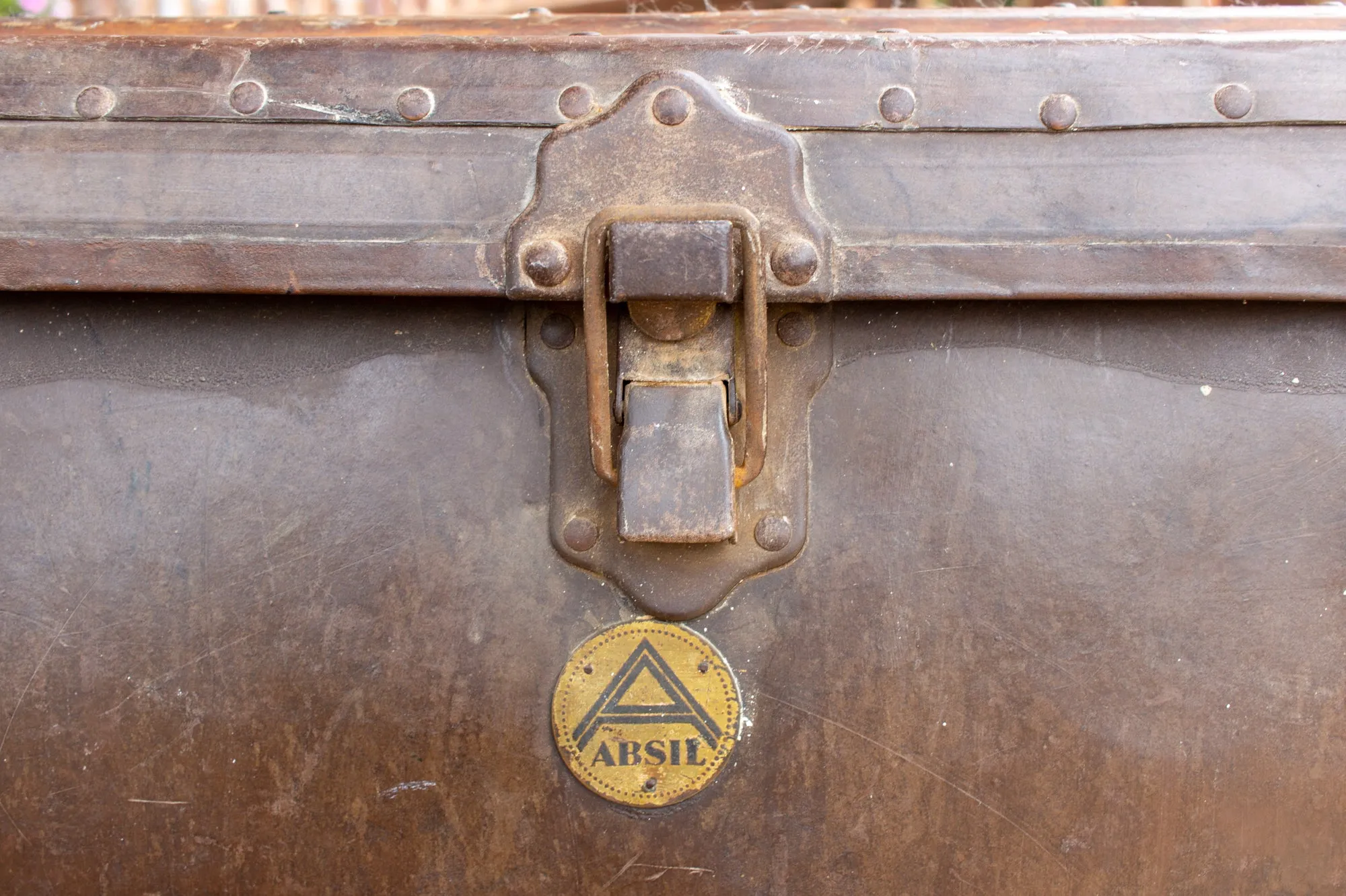 Large Antique Spanish Leather Trunk Made by Absil