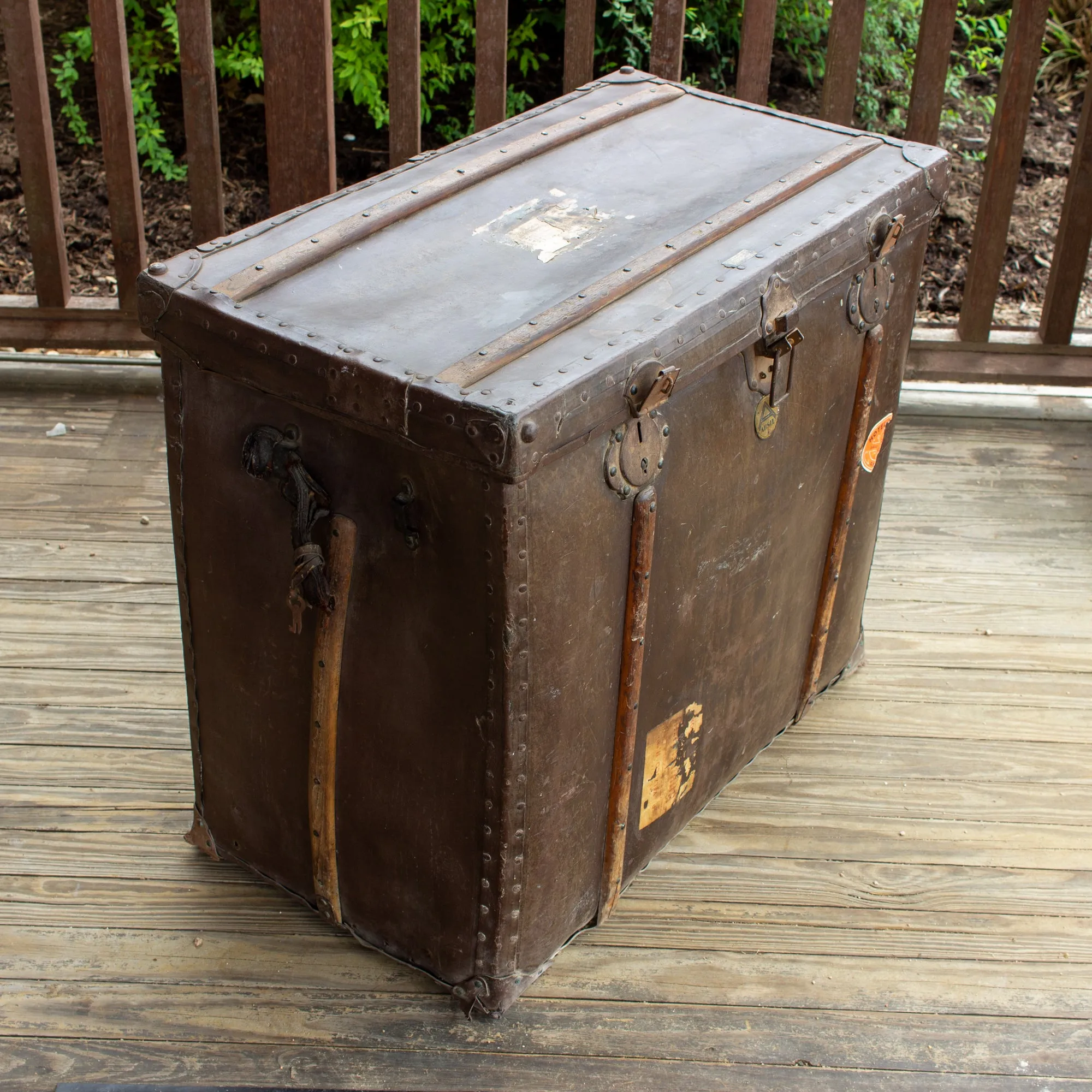 Large Antique Spanish Leather Trunk Made by Absil
