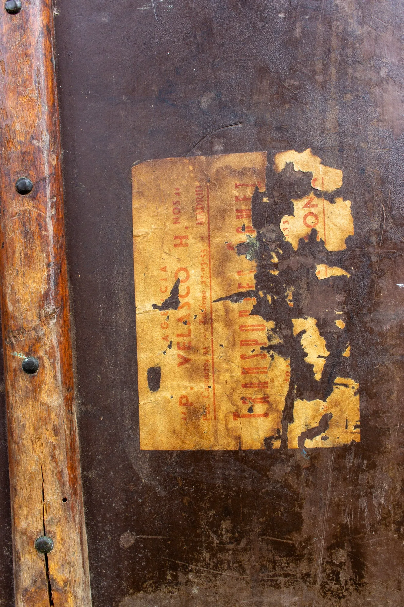 Large Antique Spanish Leather Trunk Made by Absil