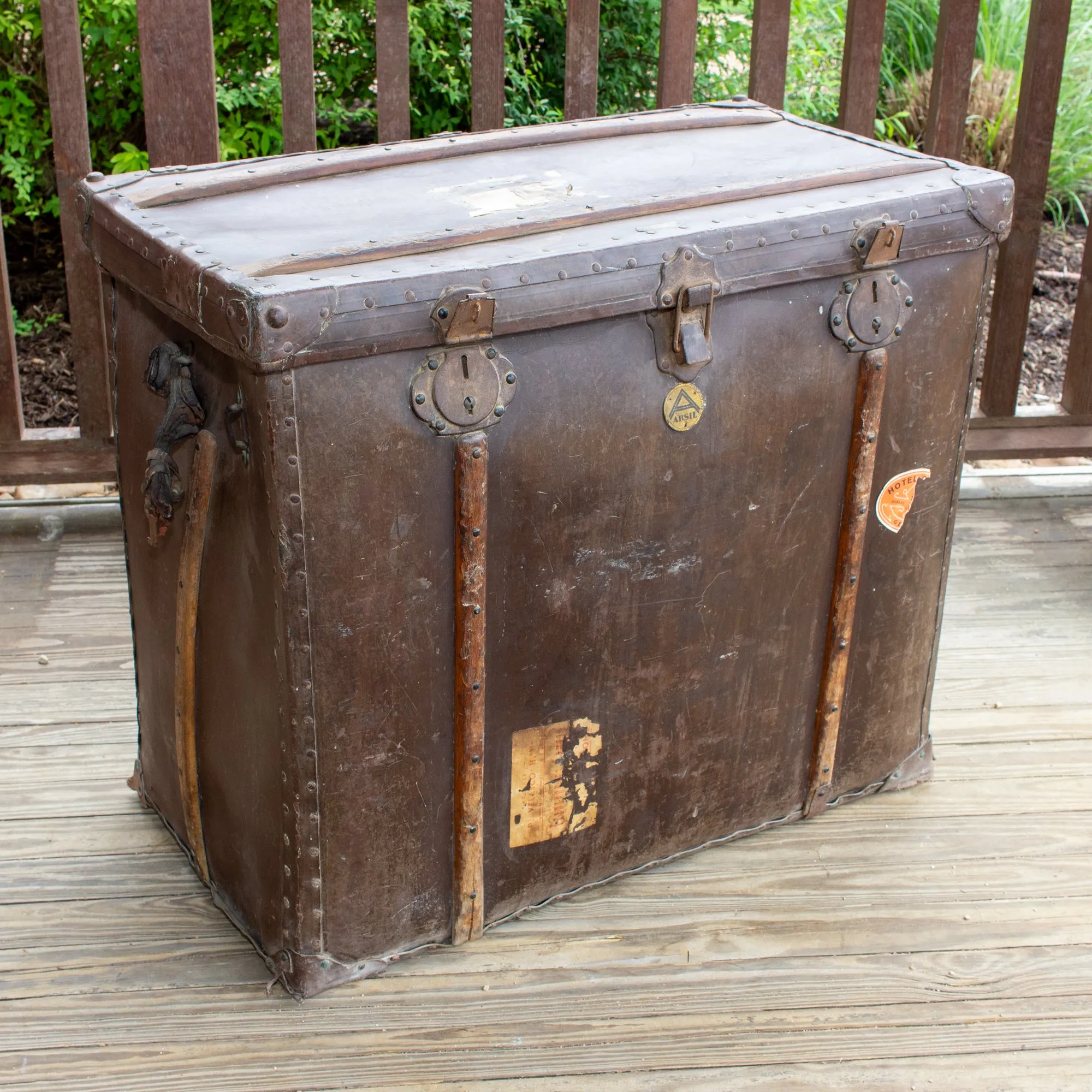 Large Antique Spanish Leather Trunk Made by Absil