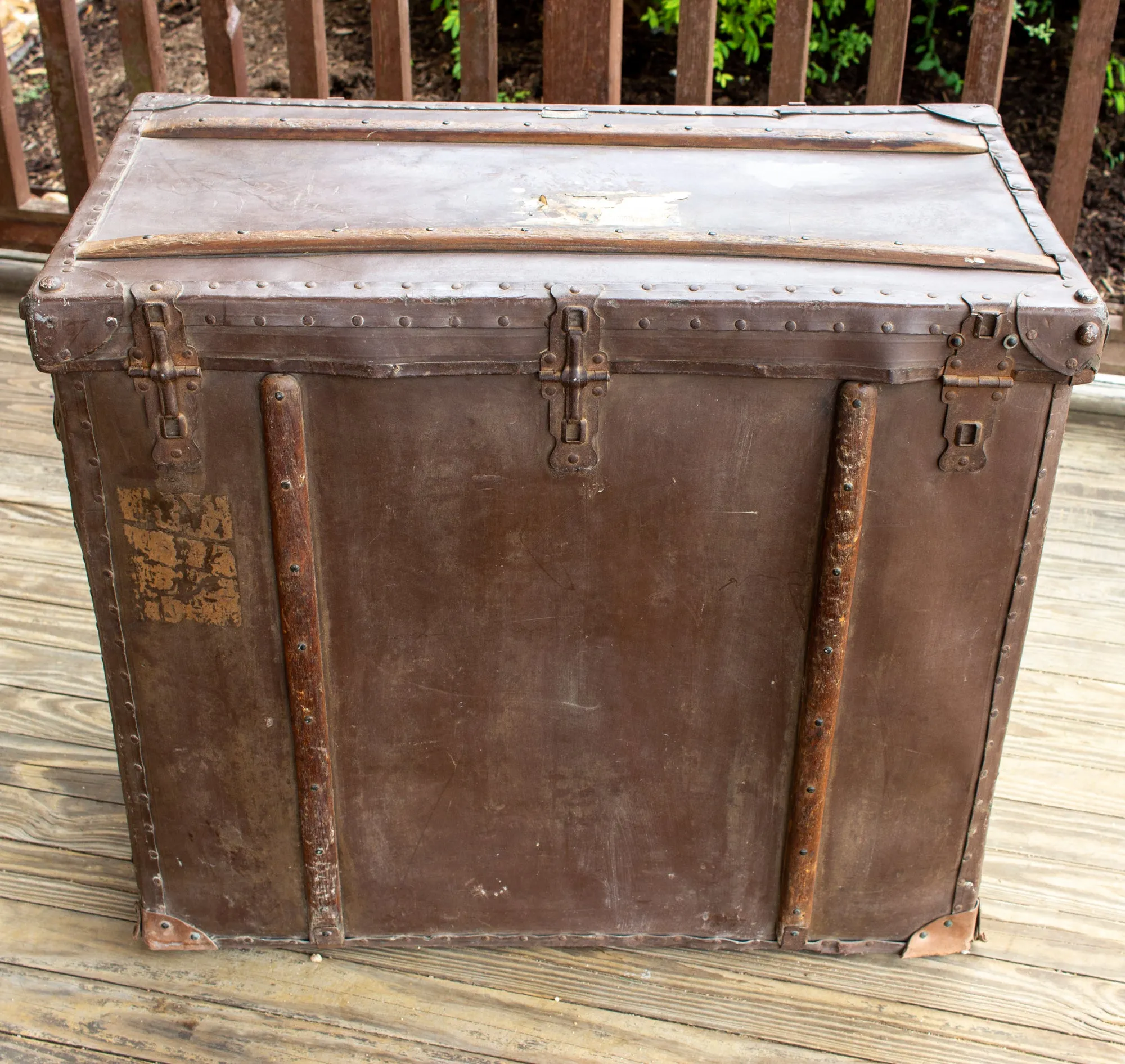 Large Antique Spanish Leather Trunk Made by Absil