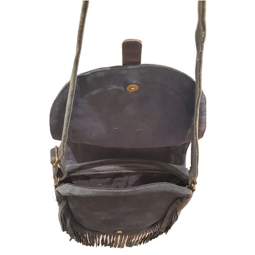 Leather Boho Fringe Suede Tassel Crossbody Bag with Adjustable Shoulder Strap