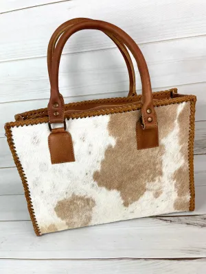 Leather Braided Camel Colored Cowhide Tote