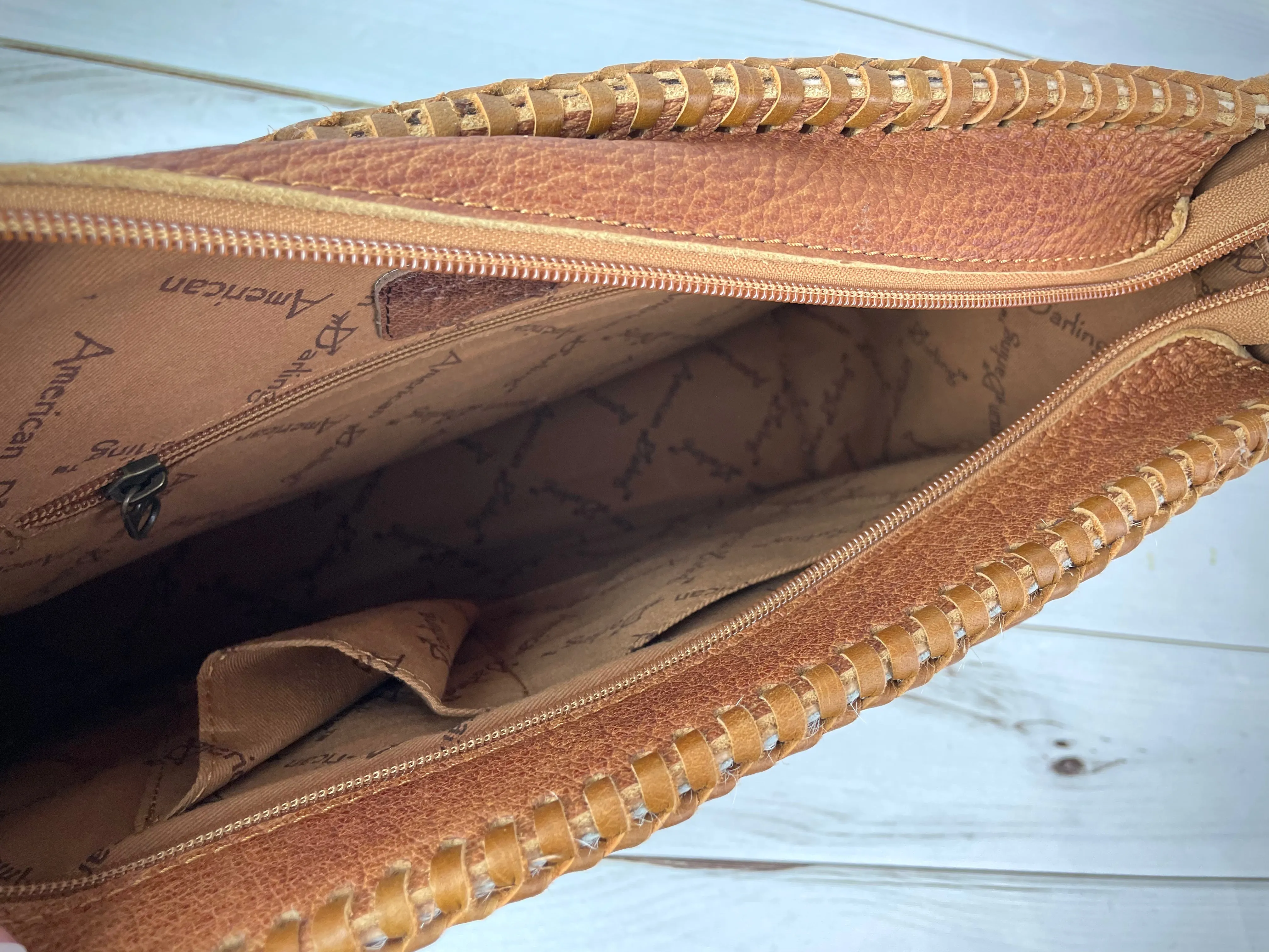 Leather Braided Camel Colored Cowhide Tote