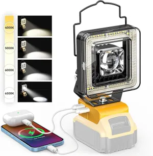 LED Work Light for Dewalt 20v Max Battery, 60W Cordless LED Flood Light with 4 Color Temperature, Portable Spotlight, Flashlights High Lumens with USB/Type-C Charging Ports for Workshop, Garage