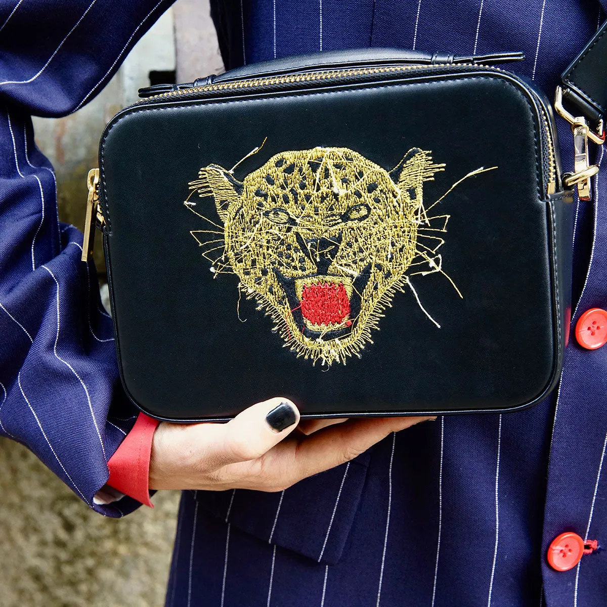 LEOPARD REVERSE EMBROIDERED CROSSBODY BAG