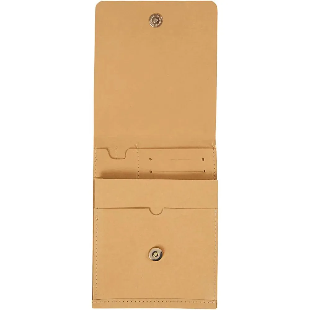 Light Brown Faux Leather Paper Shoulder Bag With Gold Button Flap Closure 18cm
