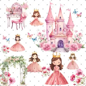 Little Princess Clipart, Watercolor Princess Clipart, Little Princess Ornaments,  Baby Princess, Castle Sublimation Design, Princess Birthday, Fairytale Princes 020