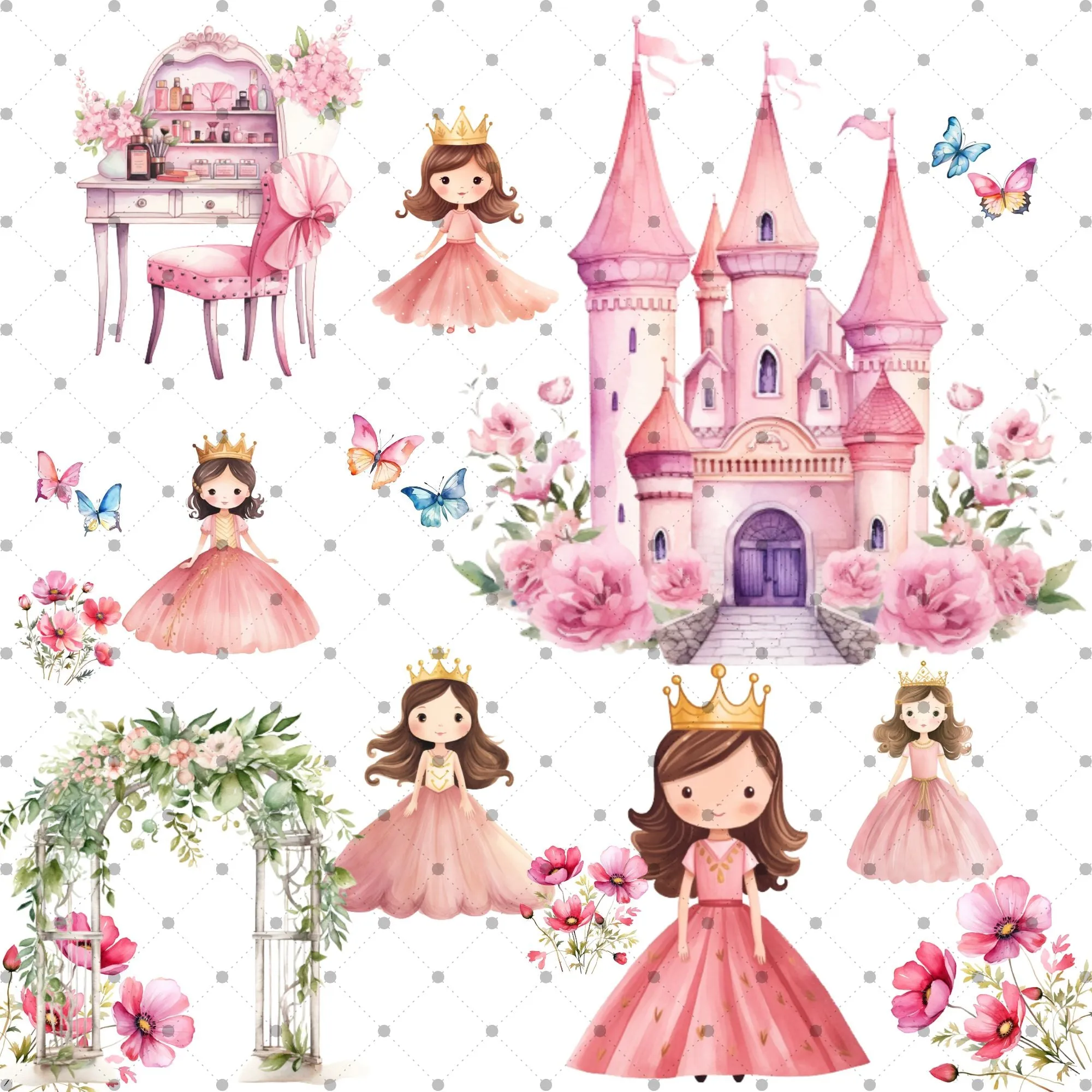 Little Princess Clipart, Watercolor Princess Clipart, Little Princess Ornaments,  Baby Princess, Castle Sublimation Design, Princess Birthday, Fairytale Princes 020