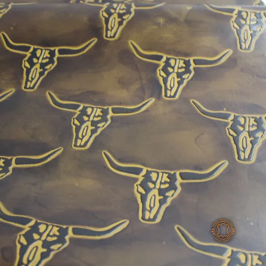 LONGHORN EMBOSSED LEATHER Dark Saddle Tan12"x12 12"x18", 12"x24" Precuts