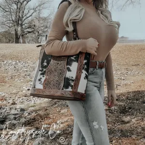 Lucille Cowhide and Tooled Leather Tote  Bag
