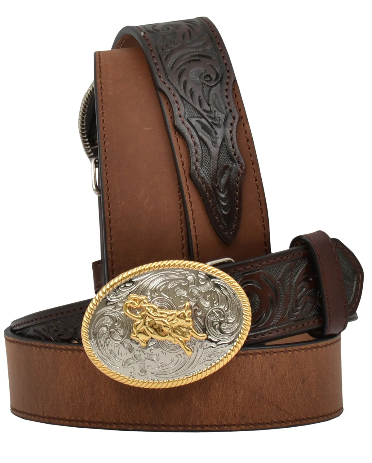 M & F Western Youth Brown Belt with Bull Buckle
