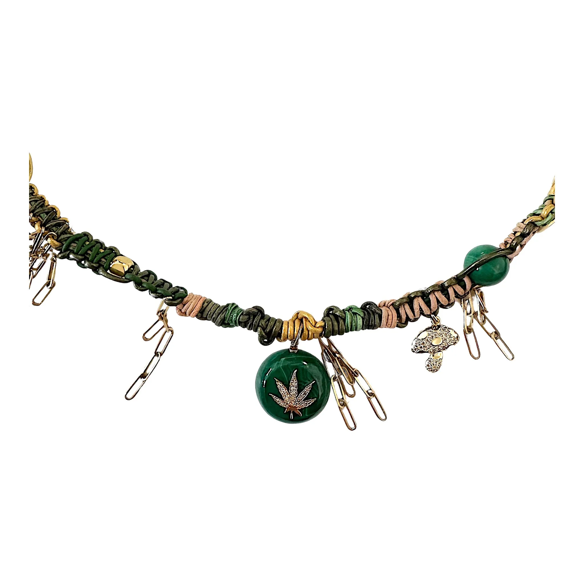 Malachite Diamond Dope Leather Rockstar Necklace
