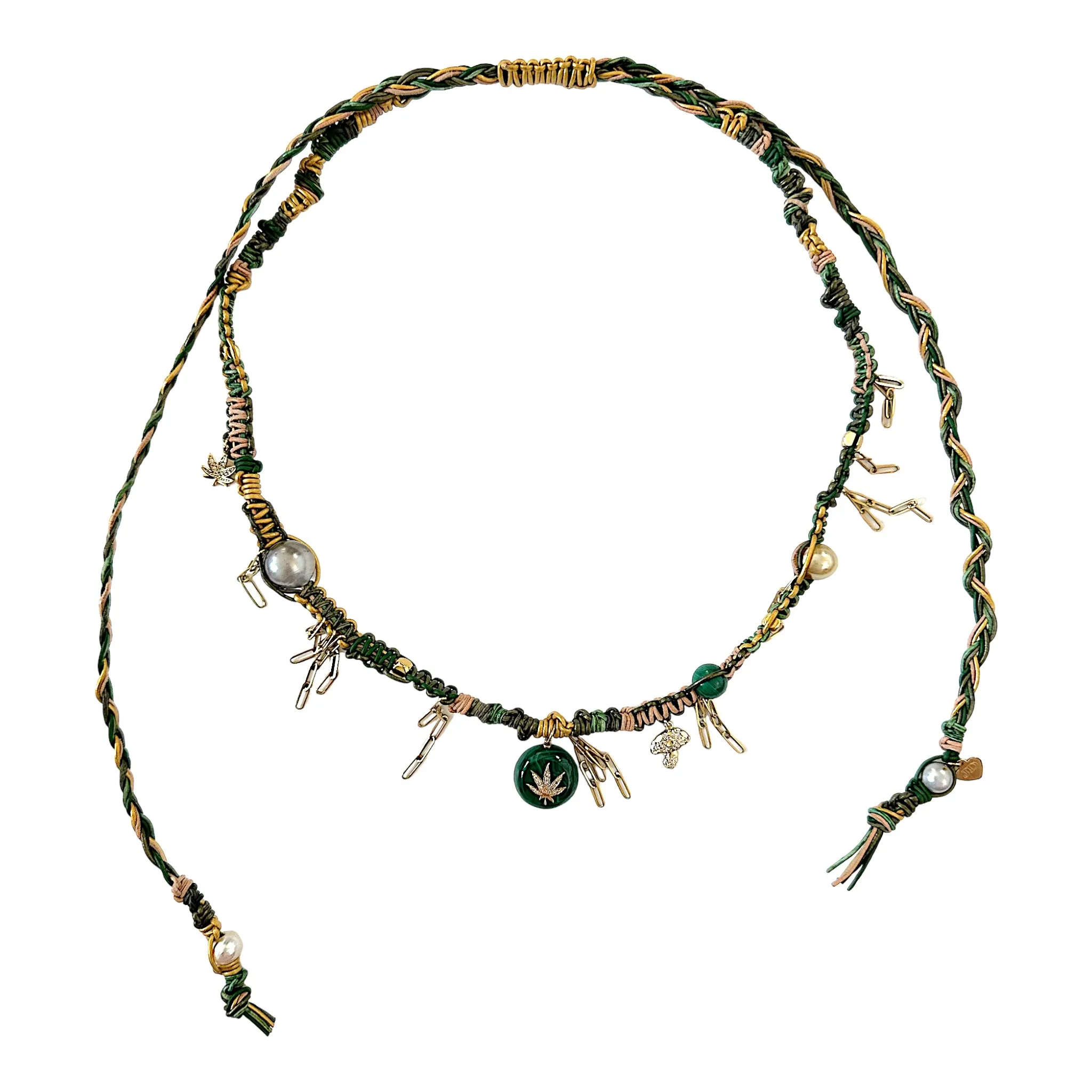 Malachite Diamond Dope Leather Rockstar Necklace