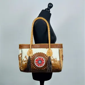 Marbled cowhide tote bag, decorated with a vintage Kuchi patch #2