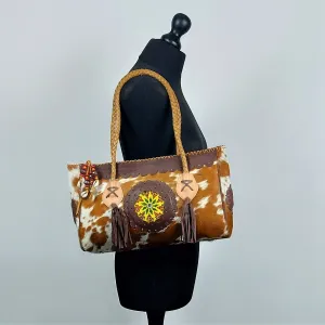 Marbled cowhide tote bag, decorated with a vintage Kuchi patch #4