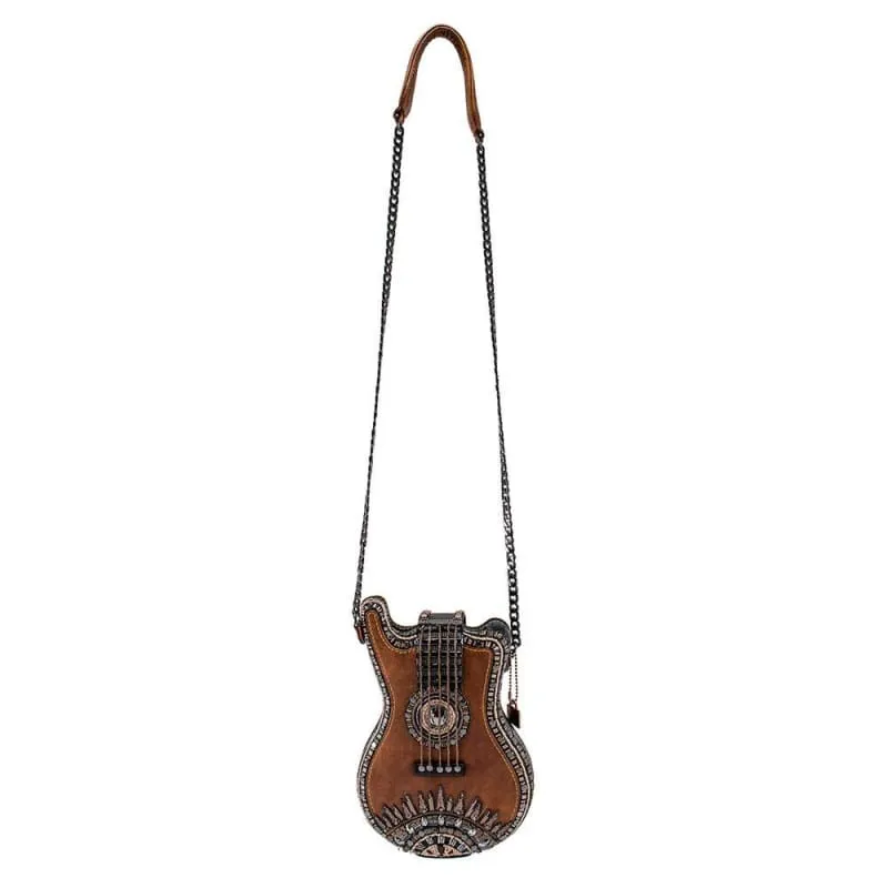 Mary Frances Open Mic Music Bag Brown Guitar Strings Acoustic Beaded Handbag New